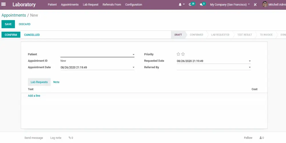 odooERP.ae's Cloud ERP System for Healthcare management dashboard